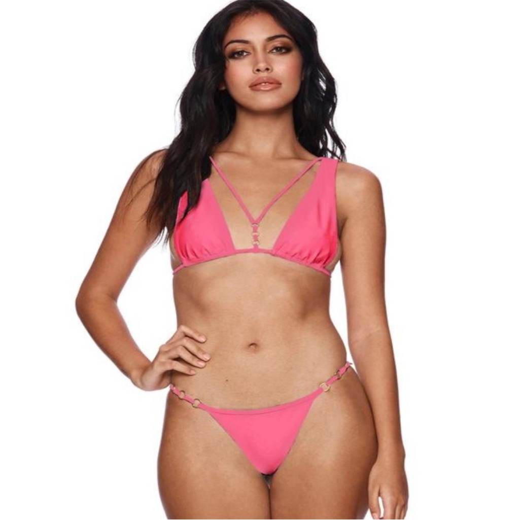 Beach Bunny Maroon Bikini Bottom With Metallic Details
